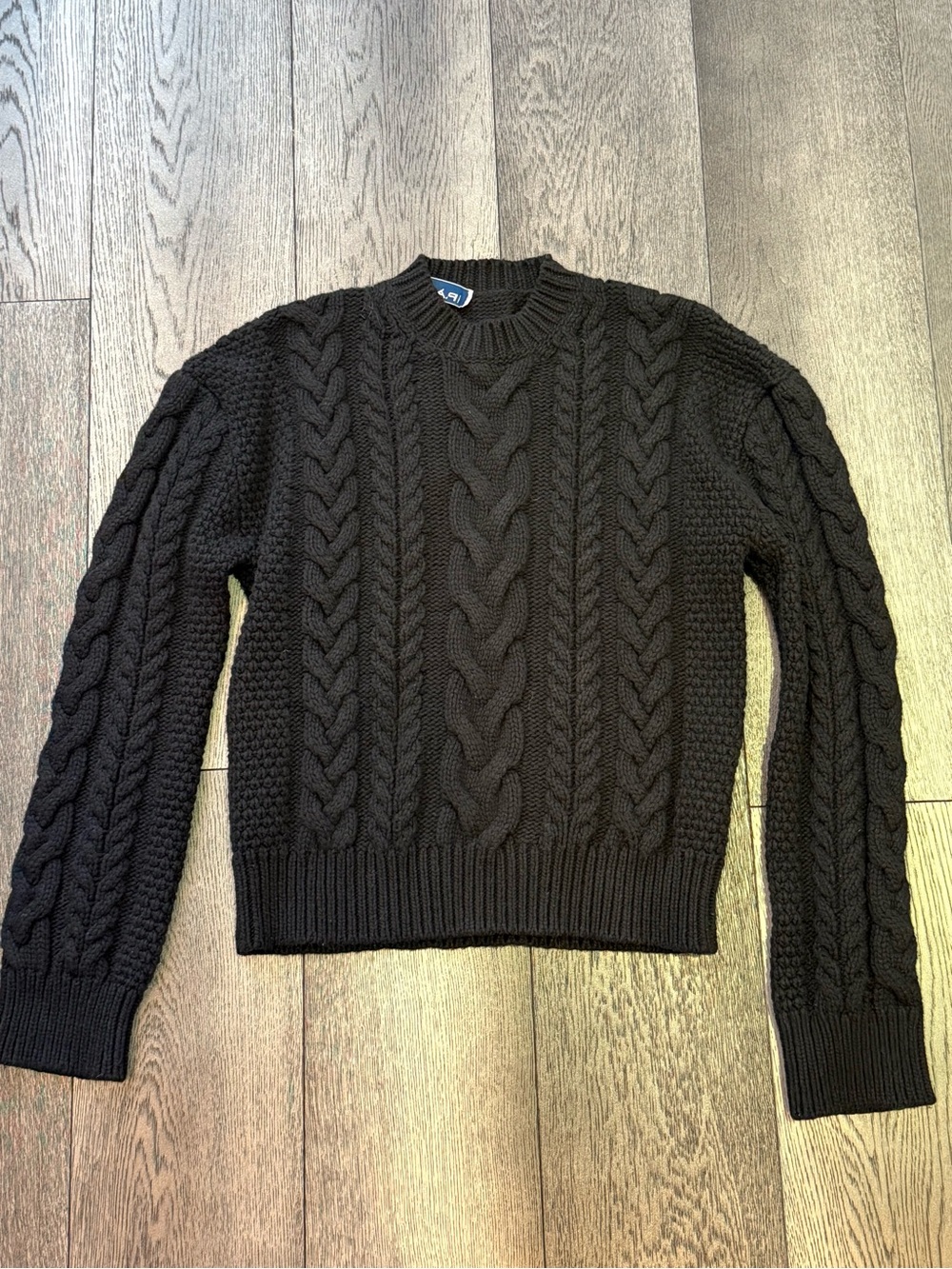 Women's Black Cable Knit Crewneck Sweater